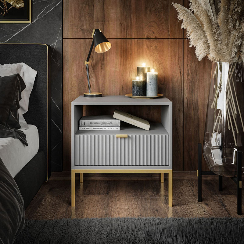 Leesport 54cm W Manufactured Wood Bedside Table, Matte Grey
