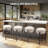 24" Modern Upholstered Bar Stool, Round Counter Height Stool with Black Metal Frame & Footrest, Soft Lambswool-Inspired Seat for Kitchen Island-2009996288