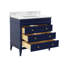 Meuble-lavabo simple 36 po avec armoire bleu royal et comptoir en marbre de Carrare Whitman-521133451-521133449