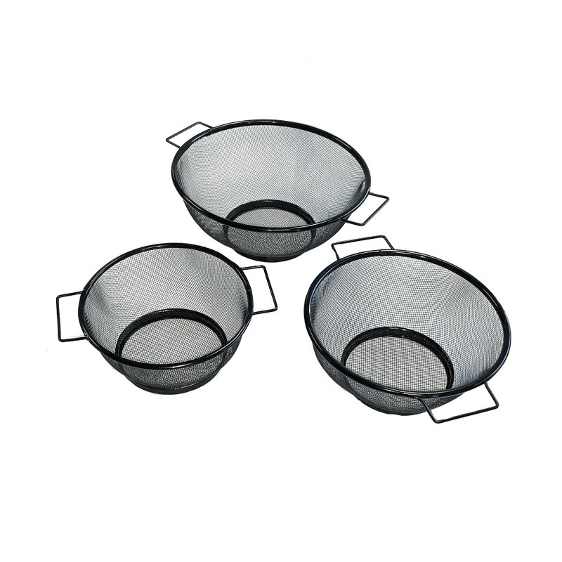 Set of 3 Black Stainless Steel Mesh Strainers