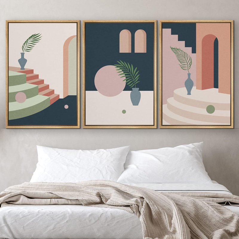 Mid Century Shape 3 - Pieces, 24" H x 48" W, White