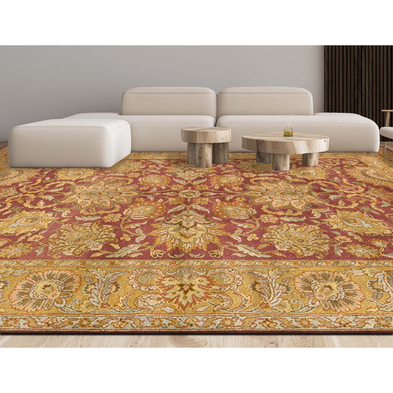 Hand Knotted Wool Oriental Area Rug in Red And Gold