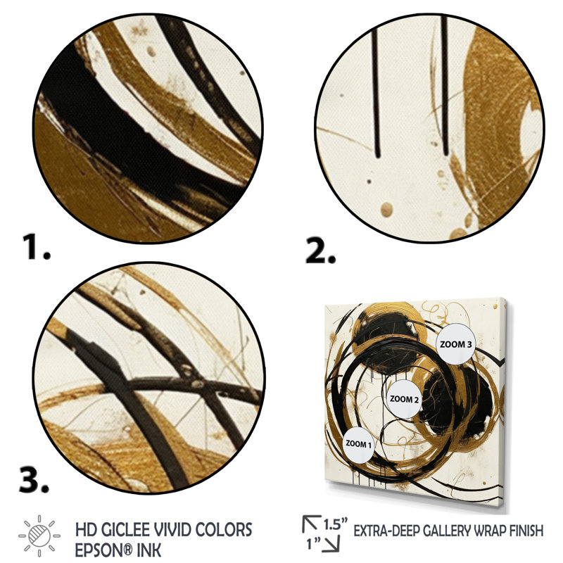 Art noir et or noir du Chaos II - Peinture abstraite, art mural, H 24 po x l 24 po x P 1 po, Toile tendue
