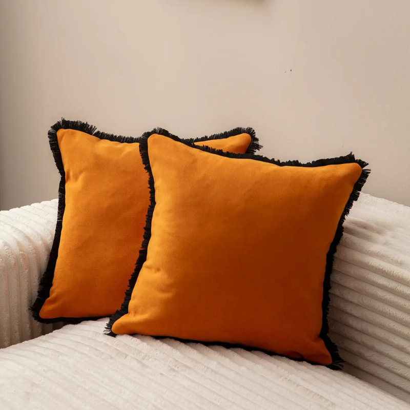 Brookmont Square Cushion Cover, Orange/Black, 2 Piece Set