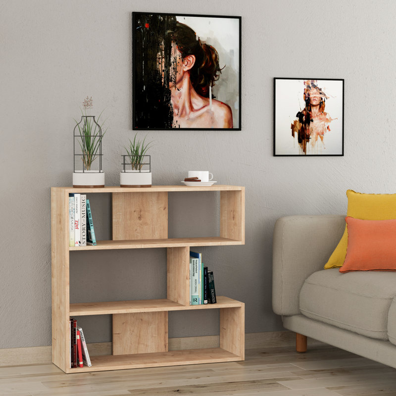 Gaviota Modern Short Bookcase with Adjustable Shelves, Oak