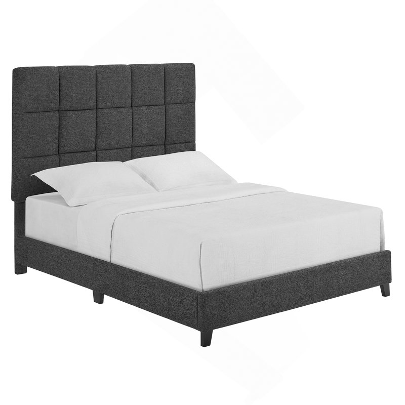 Squares Upholstered Platform Bed, Gray