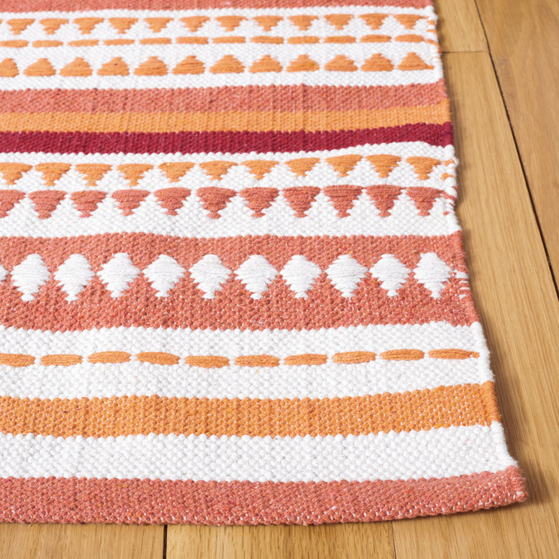 Adamsen Hand Woven Cotton Striped Rug, Square 6'