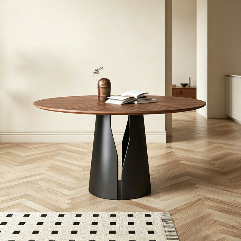 Table ronde rétro en noyer, 29.5" H x 47.2" W x 47.2" D