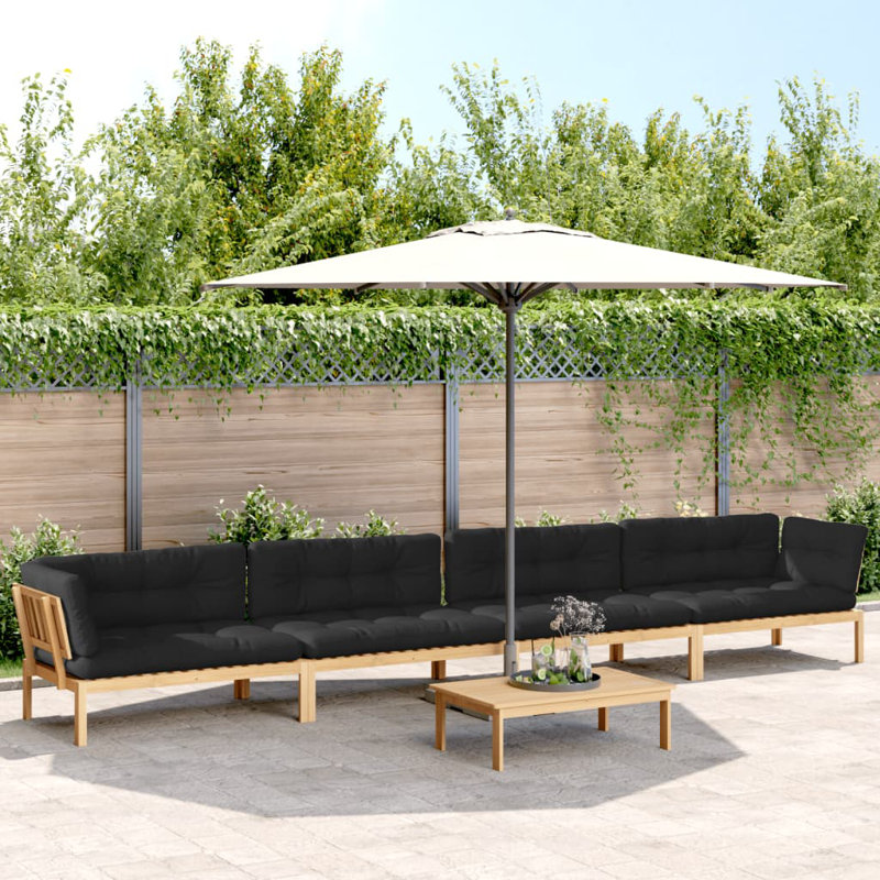 Pallet Sofa Set Natural Wood, Black, Light Brown, Black, 2x corner + 2x middle + table