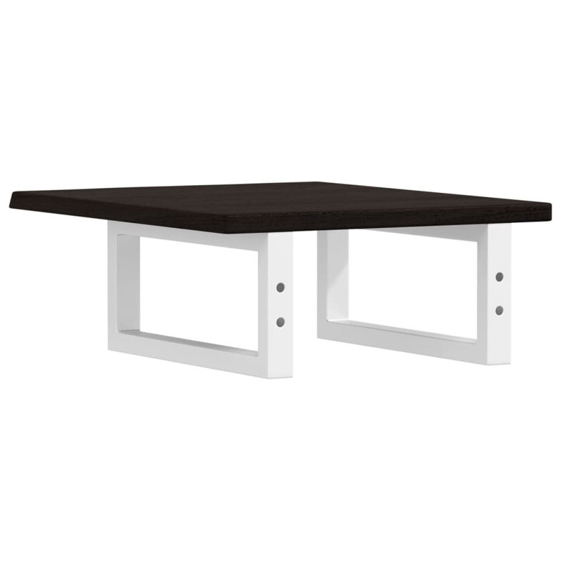 Solid Wood and Steel Bracket Shelf, 2cm H x 40cm W x 50cm D, White/Dark Brown