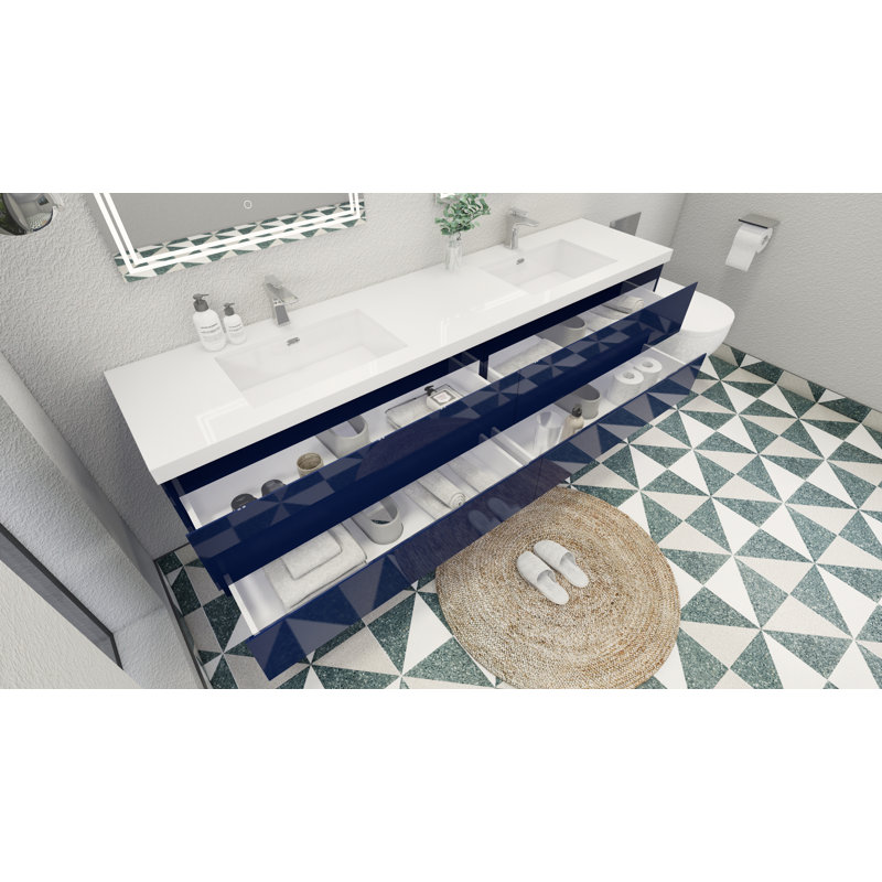Amahia Double Bathroom Vanity with Acrylic Top, Hight Gloss Night Blue
