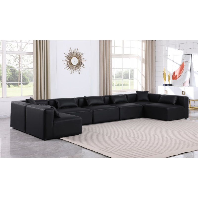 Houswerth Upholstered U-Shaped Sectional Reversible, Black Vegan Leather