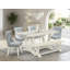 Ensemble de table de salle à manger 6 pièces - 4 chaises de cuisine en tissu de lin bleu bébé avec dossier capitonné - Une table de cuisine et 1 banc de salle à manger en lin brossé blanc.-2046970053