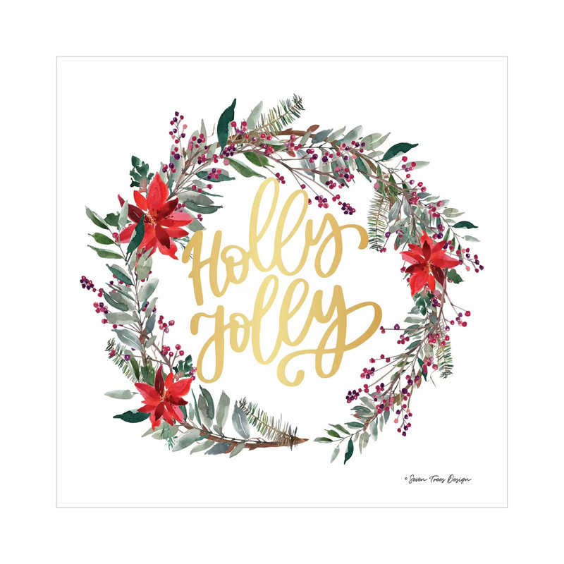 Holly Jolly Poinsettia Wreath - Wrapped Canvas Print, 66.04 cm H x 66.04 cm W