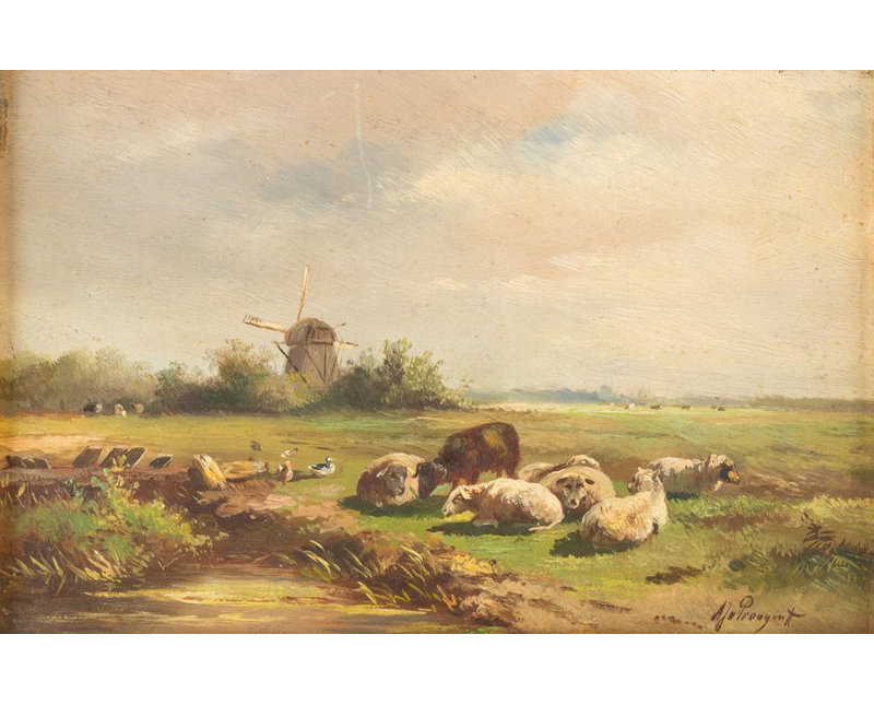«Sheep on a Field» par Albert Jurardus Van Prooyen - Art mural sur toile tendue avec châssis, H 18 po x l 14 po