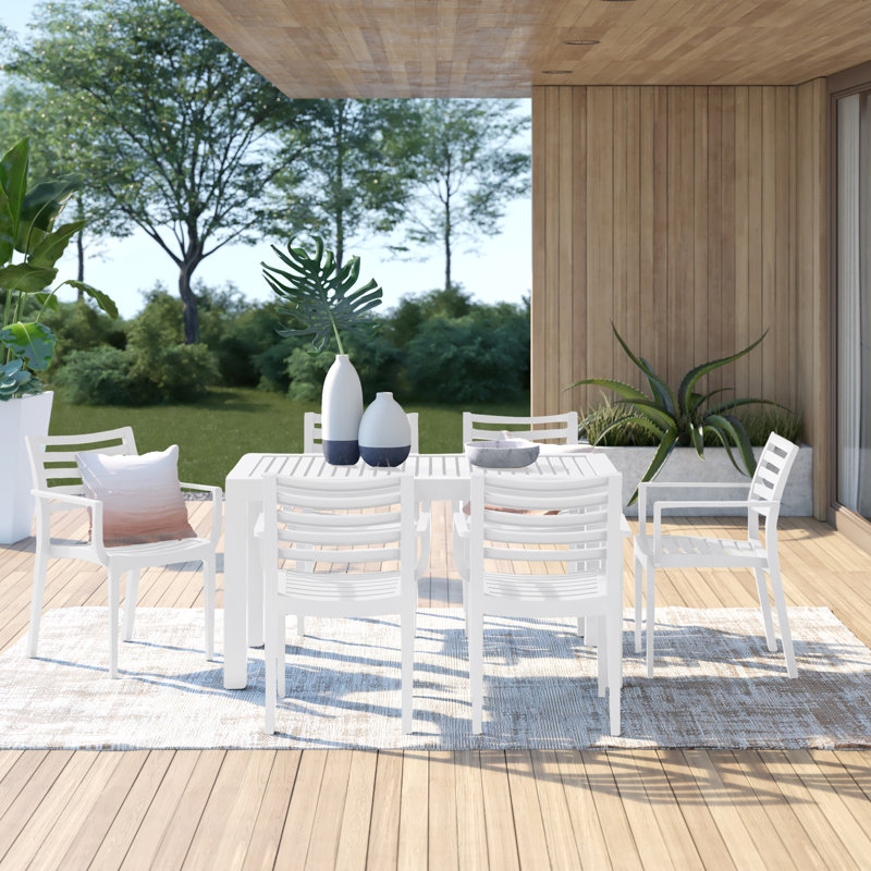 Quadis 6 - Person Patio Dining Set with Rectangular Table, White
