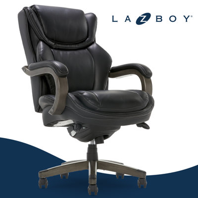 La-z-boy Harnett Big And Tall Executive Office Chair, Ergonomic High-back Chair With Solid Wood Arms, Comfort In Black
