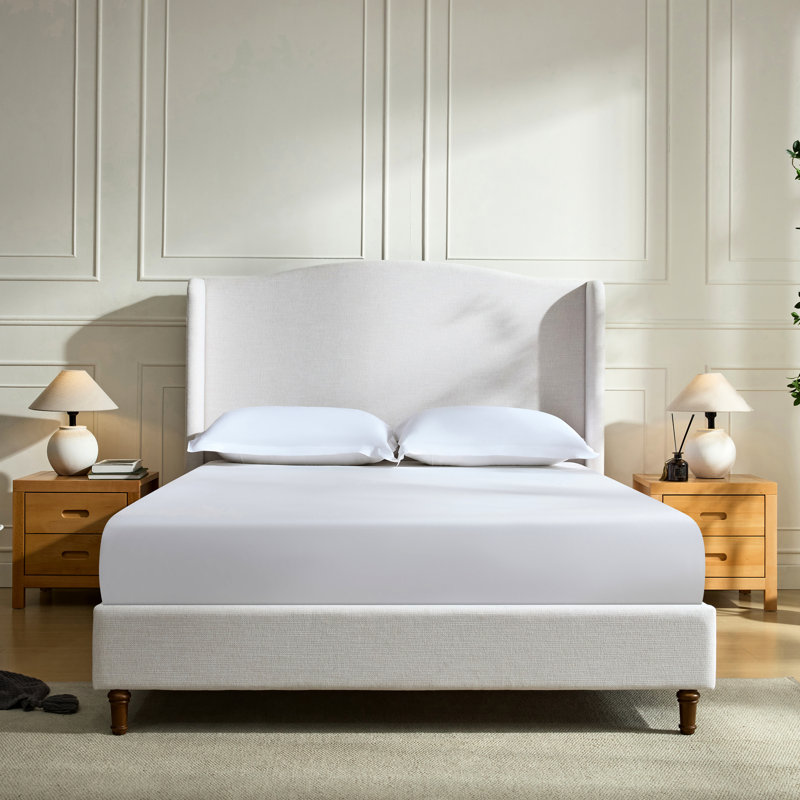 Très grand lit - Tête de lit 54 po, revêtement en chenille, ameublement minimaliste, sans sommier, facile à assembler, King