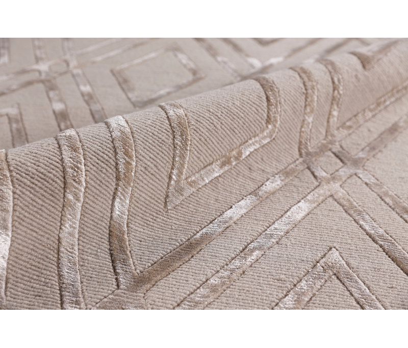 Metro-Velvet Geometric Area Rug in Light Beige, Rectangle 12' x 15'