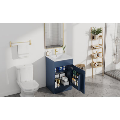 Meuble-lavabo bleu 20 po avec lavabo, armoire et tablette de rangement réglable | Idée de cadeau