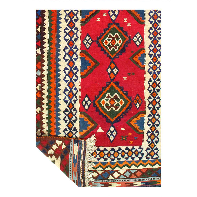Tissage persan réversible kilim rouge rétro 4 pi 6 po x 9 pi