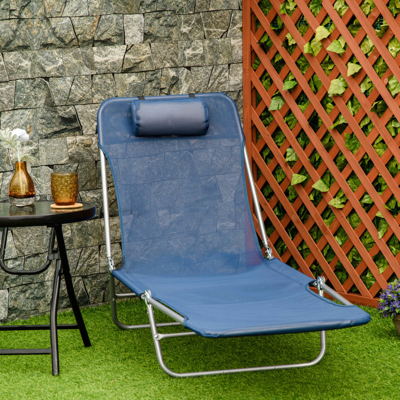 Chaise de patio portative - 6 réglable, siège en filet, pour plage, fauteuil inclinable extérieur bleu 6, piscine, cour, patio,