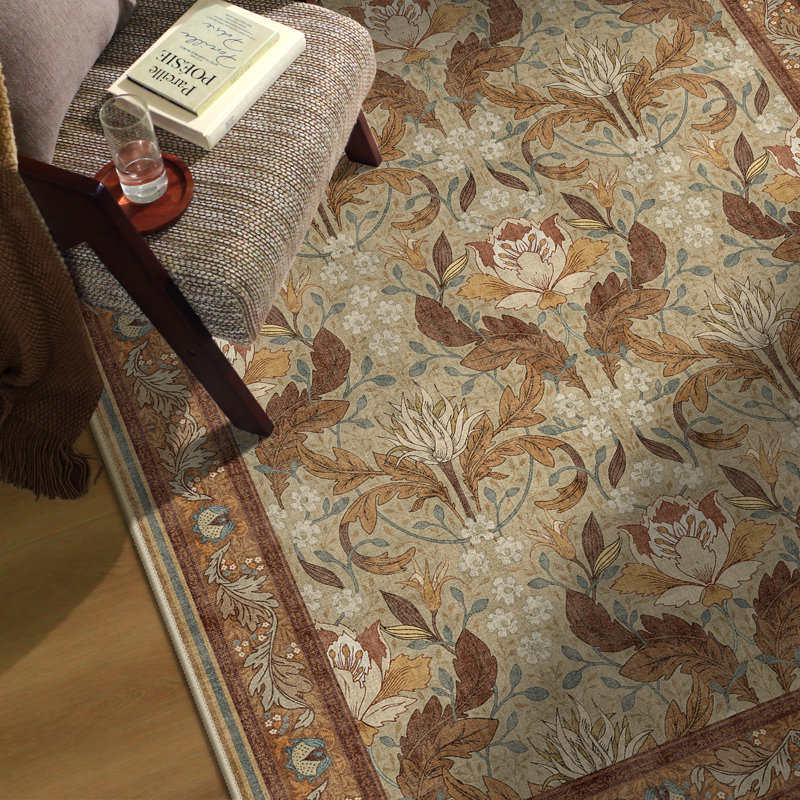 Floral Performance Non-Slip Machine-Washable Area Rug, Rectangle 8' x 10', Brown/Beige