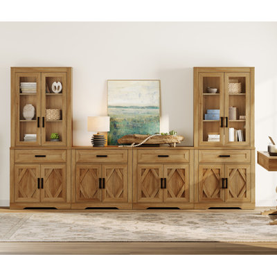 Ensemble de 4 armoires de rangement Glenford 4-en-1 de 73,3 po de hauteur, grand buffet de style campagnard avec tiroirs et tablettes pour la cuisine