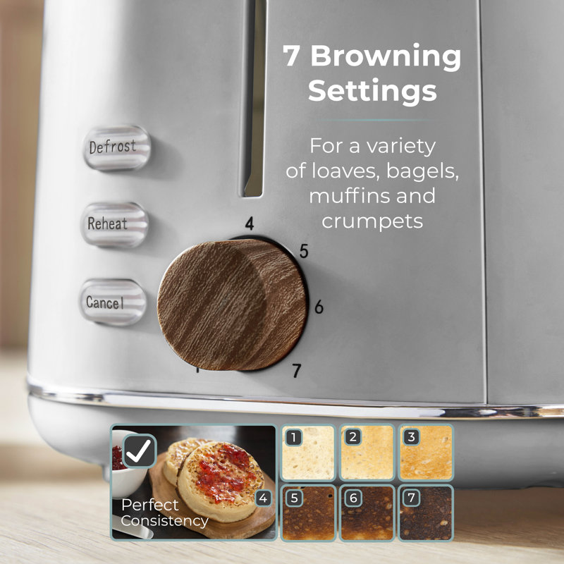 Tower, Scandi 2 Slice Toaster with Adjustable Browning Control, Centring Function, 800W, Dove Grey, T20027GRY