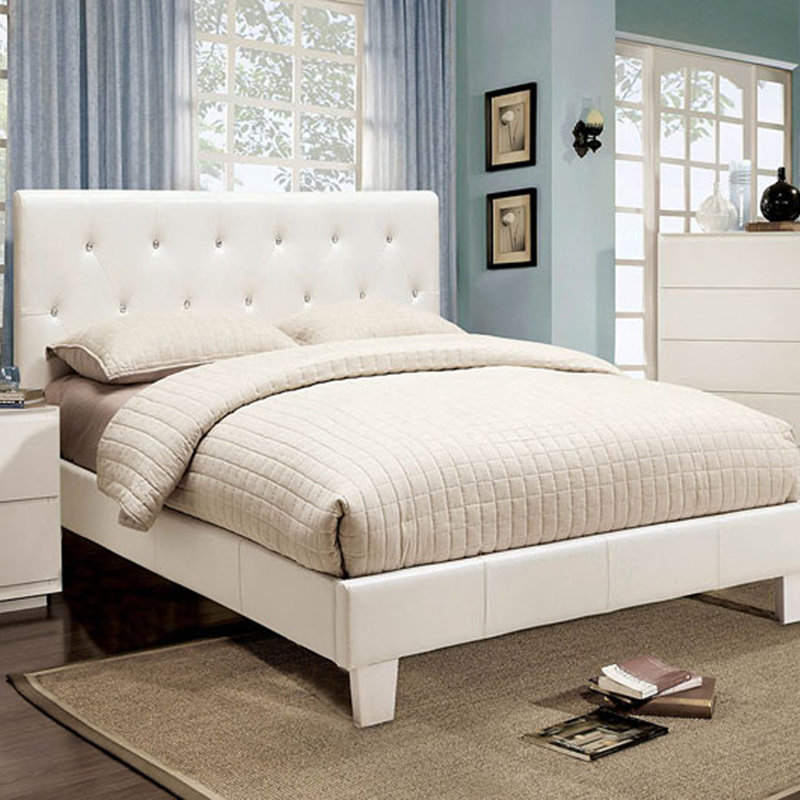 Lit plateforme tapissier capitonné Chippenham, Grand, Blanc