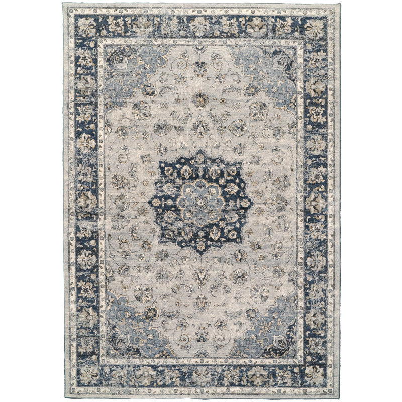 Tapis oriental argent / bleu, Rectangle 9 pi 2 po x 12 pi 10 po
