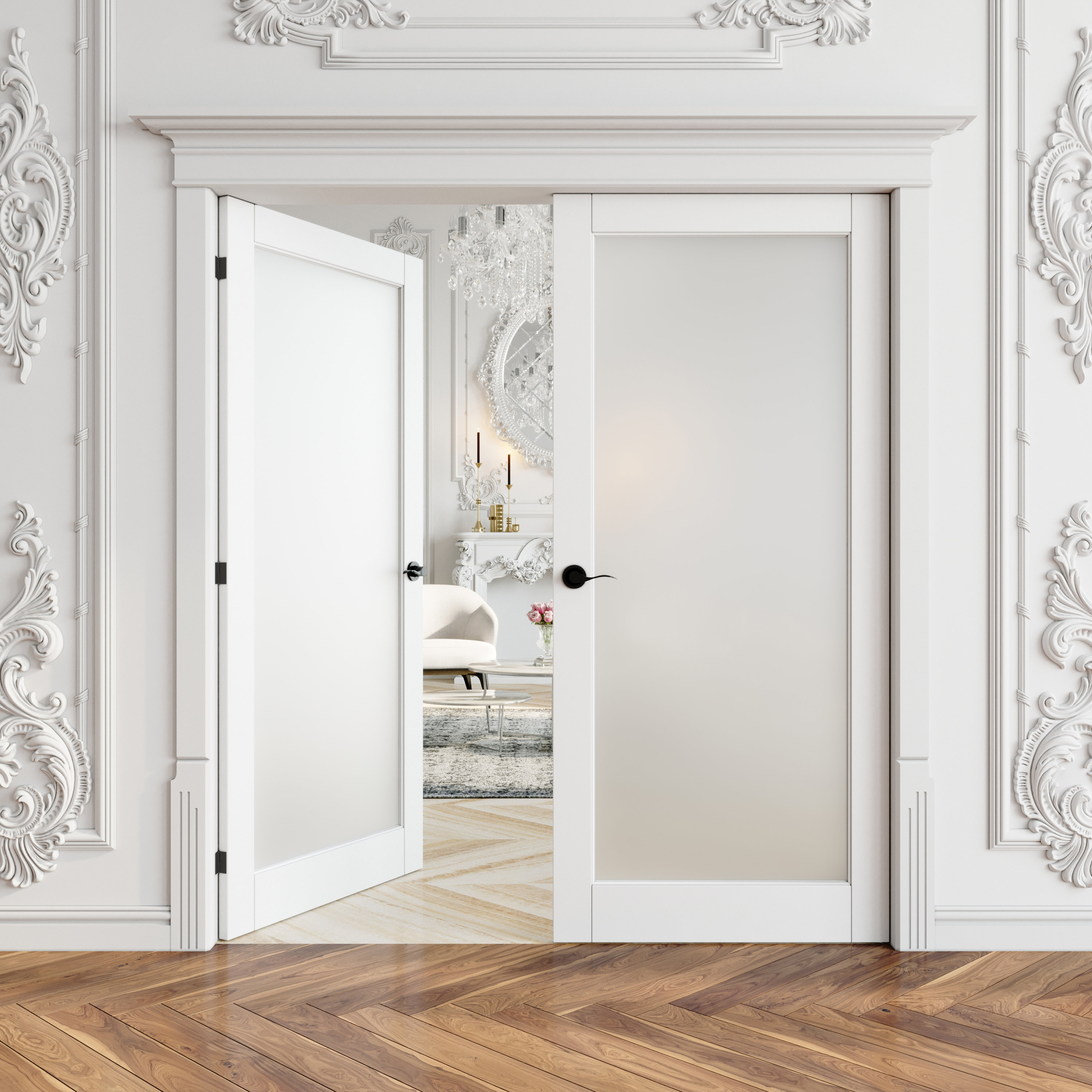 ARK DESIGN 1 Lite Prehung Interior Glass French Door Frosted Double