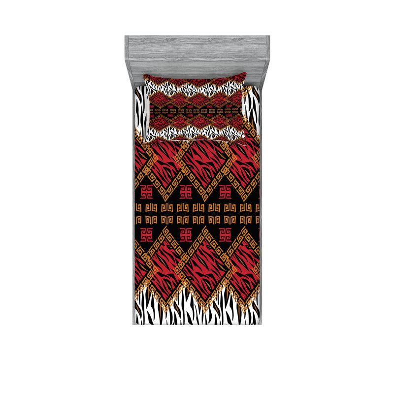 Drap-housse et coussin décoratif Ambesonne, Ensemble de draps pour lit simple + 3 pièces supp