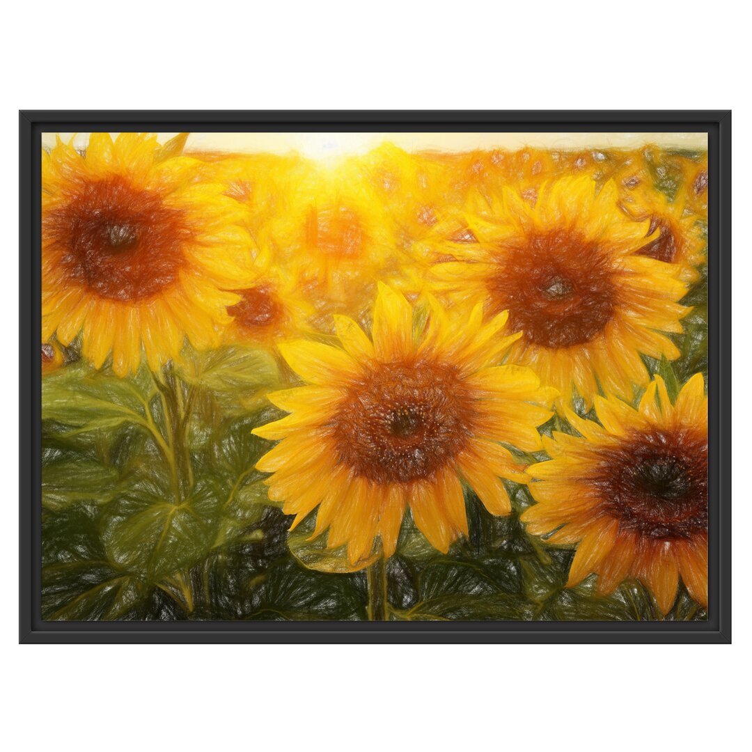 Gerahmtes Wandbild Sonnenblumen auf dem Feld