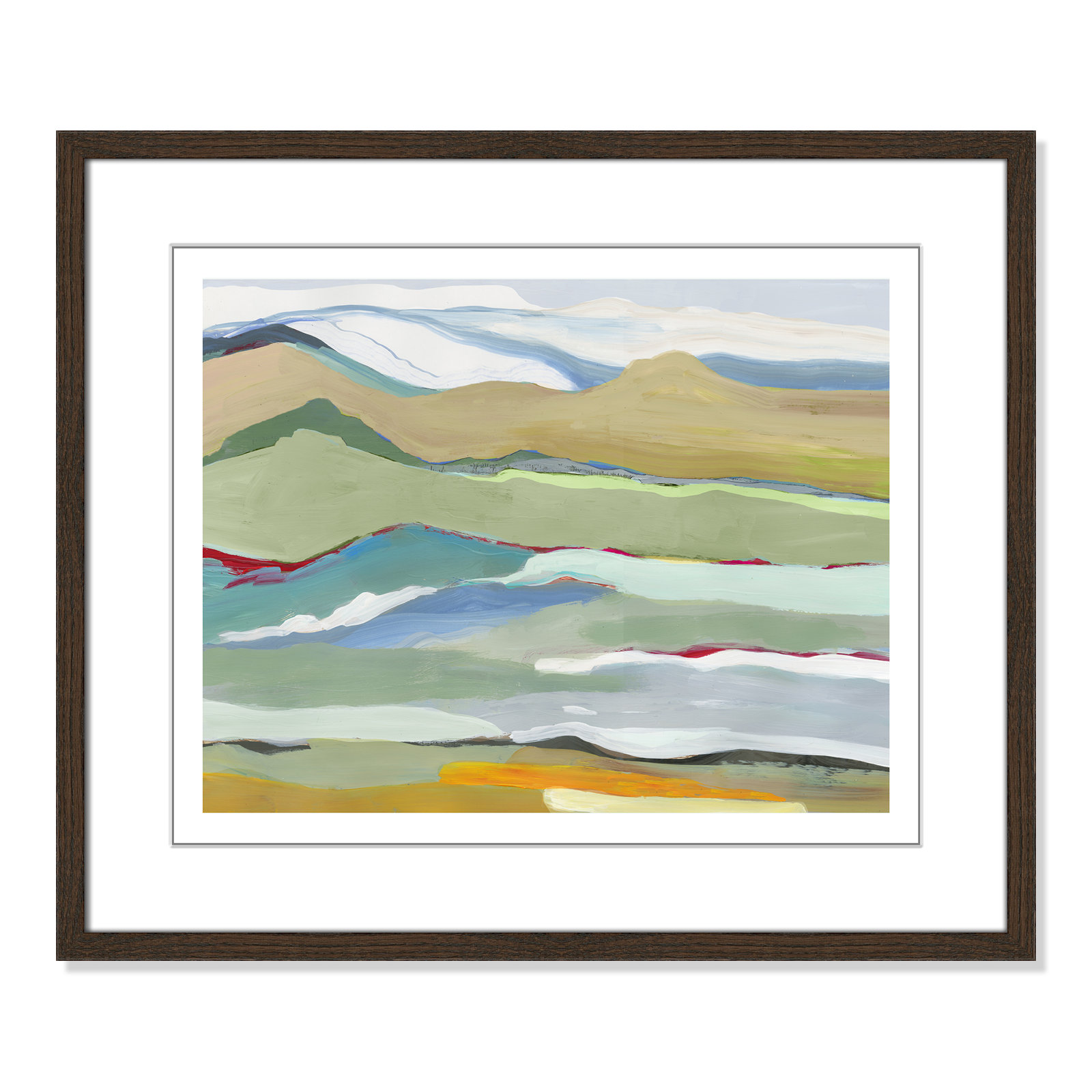 Dee "Goodbye Summer on the Hills" Painting, 21.5" H x 25.5" W x 0.75" D, Walnut Wood Framed