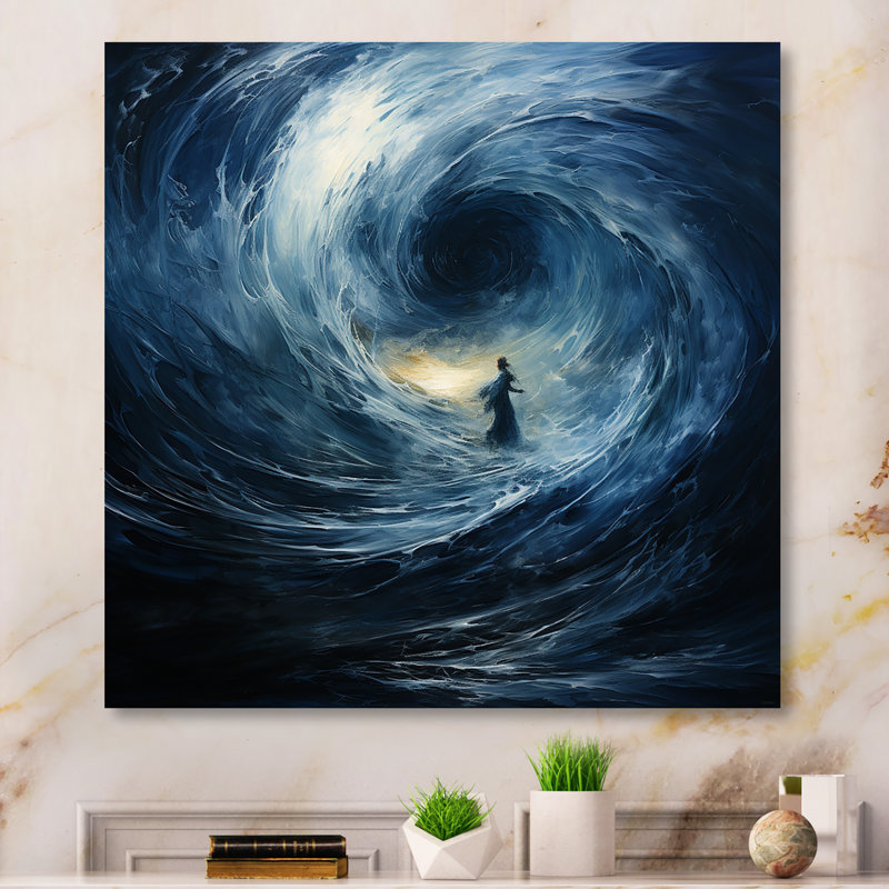 «Blue and White Emotion Spiral 4 - Tachisme», art mural en métal, H 16 po x l 16 po