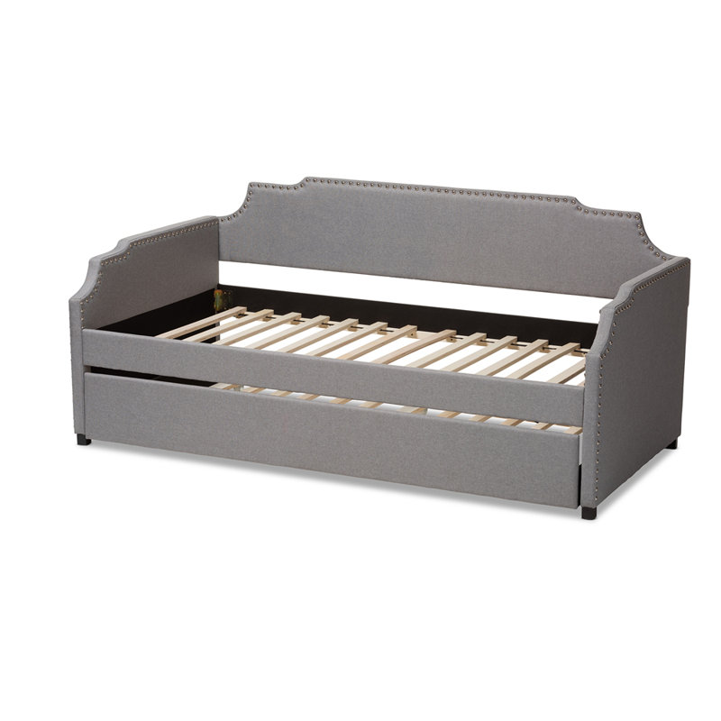 Upholstered Daybed with Trundle Bed, Light Gray