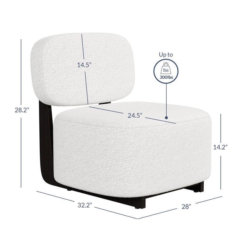 Accent Chair, Upholstered Lounge Chair w/ Flat Backrest, White