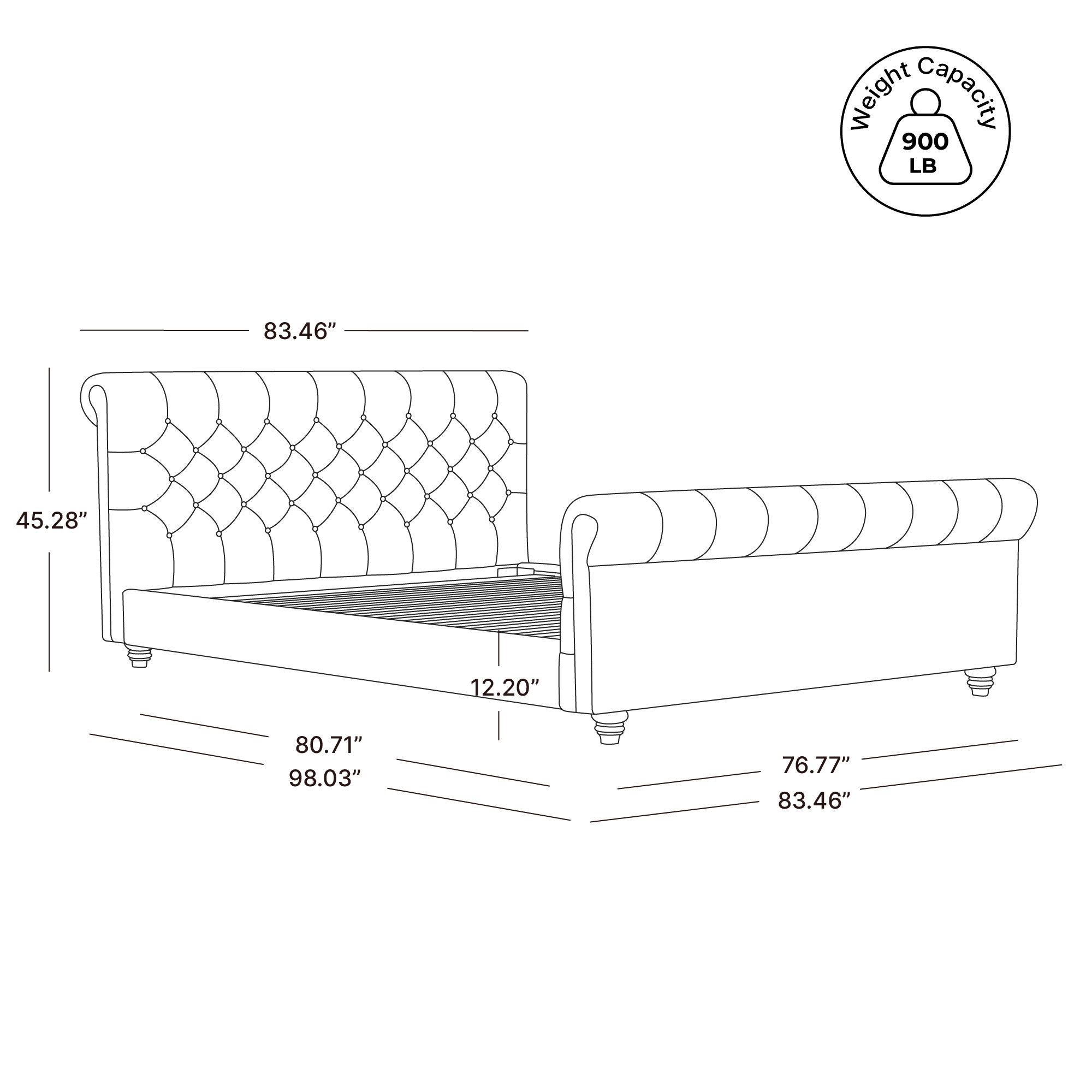 Waverly Rolled-Arm Diamond-Tufted Upholstered Platform Bed with Birch Wood Legs, Effie Linen Performance Linen, King
