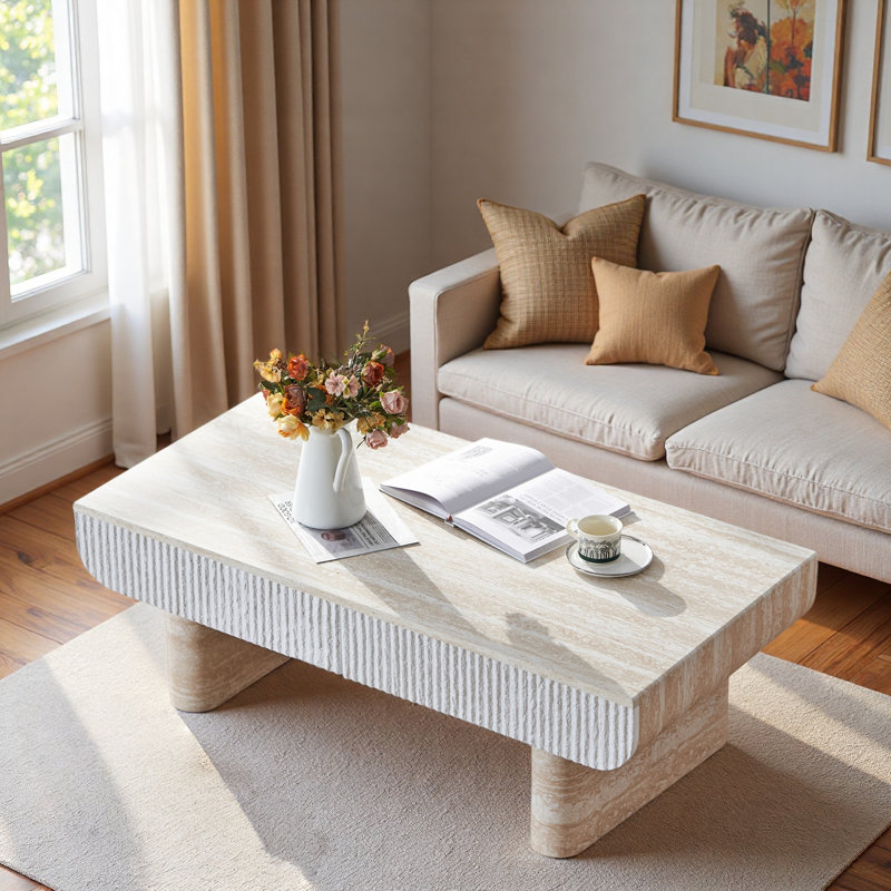 Table basse moderne avec 2 tiroirs cannelés