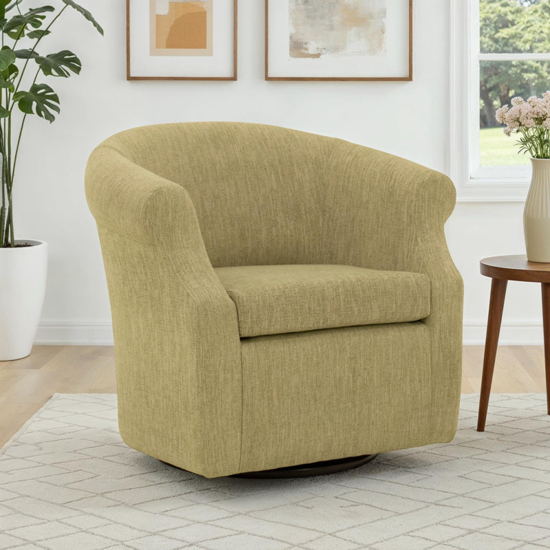 Fauteuil demi-tonneau pivotant l 3,5 po Buril, Mélange de polyester vert printemps Hapden