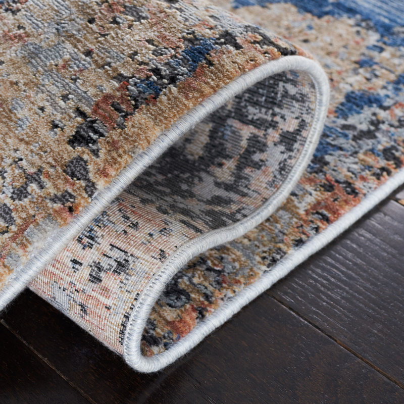 Tapis bleu / rouille, Rectangle 9 pi 8 po x 13 pi