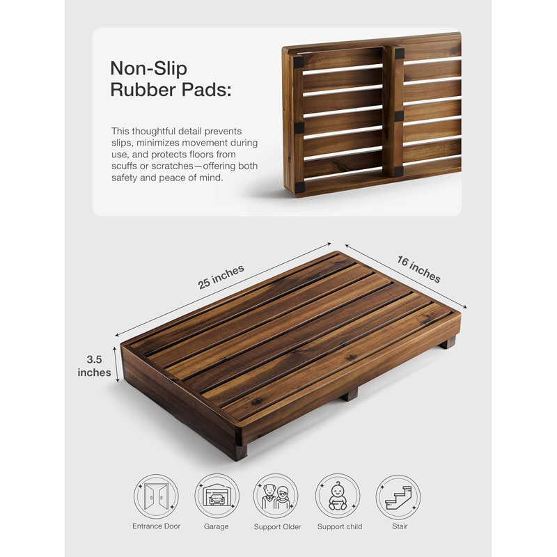 3.5" One Step Stool for Elderly, Acacia Wood High Riser Step Stool for Bed