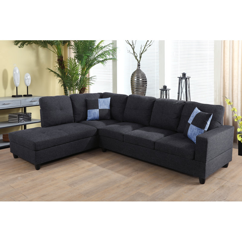 Upholstered Sectional, Left Hand Facing, Dark Gray 100% Linen