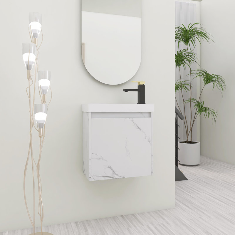 Aayisha 19.74'' Single Bathroom Vanity with Resin Top, Glossy White, Glossy White