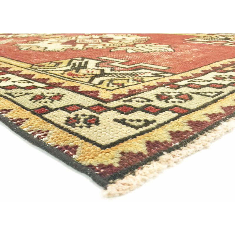 Runner One-of-a-Kind Hand-Knotted 1960s 3'2" x 9'4" Runner Wool Area Rug in Red/Yellow/Brown