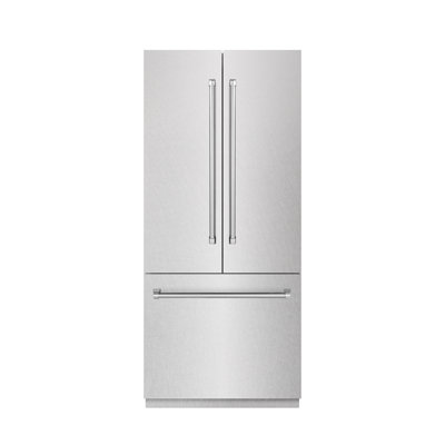 ZLINE 36 in. 19.6 cu. ft. French Door Built-In Bottom Freezer Refrigerator with Water Dispenser and Ice Maker with Stainless Steel Interior