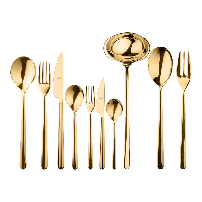 Linea Flatware Set - 87 Pieces - Gold, Gold