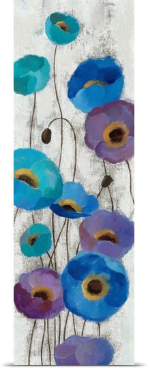 «Bold Anemones Panel III» par Silvia Vassileva, reproduction d'art, H 48 po x l 16 po x P 1,5 po, Toile