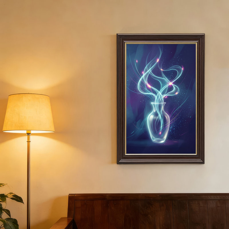 Vase en verre brillant avec toile bleue tourbillonnante, 18"H x 12"W